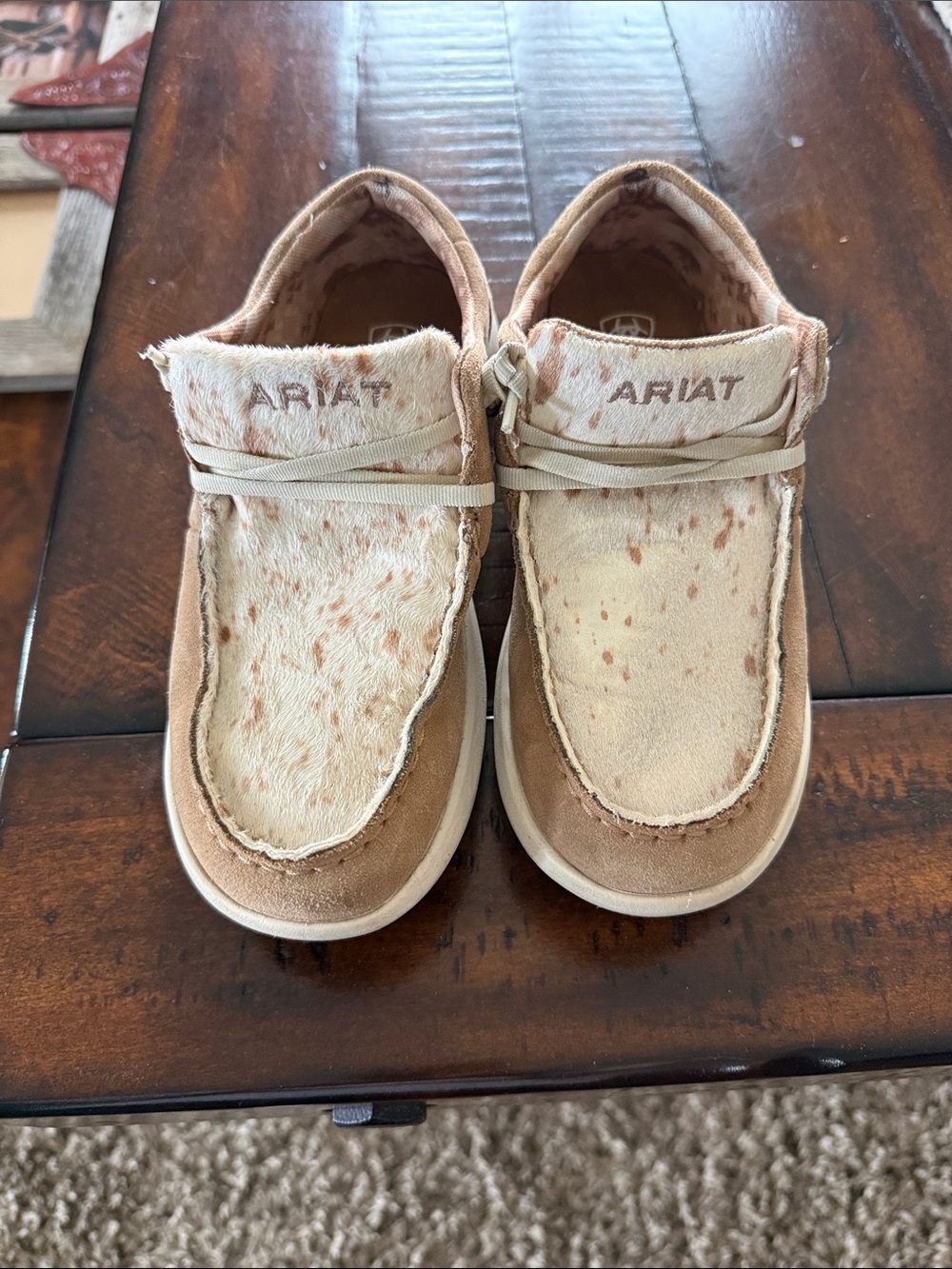 Ariat Tan and Cream Haircalf Slip-On Loafers